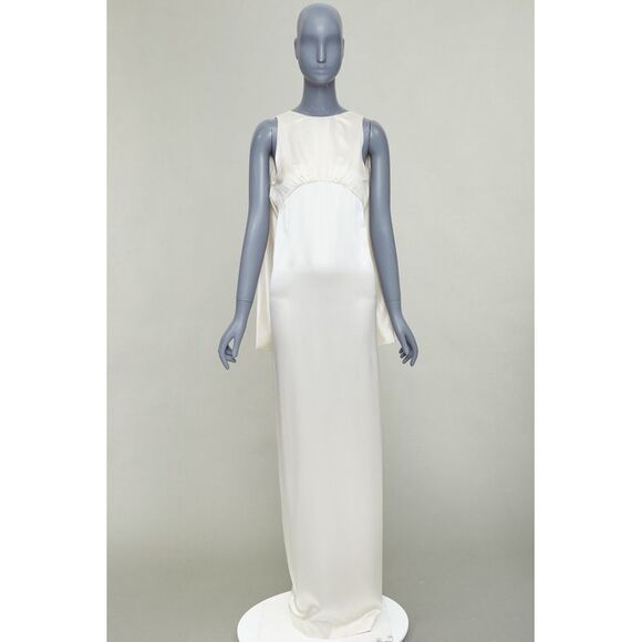 SAINT LAURENT 2022 Runway Bridal ivory silk satin draped empire gown FR34 XS - Picture 9 of 9